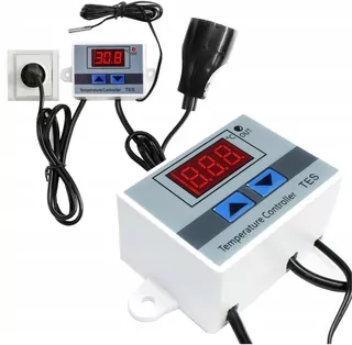 Univerzálny regulátor teploty termostat 230 V AC + zástrčka + zásuvka.
